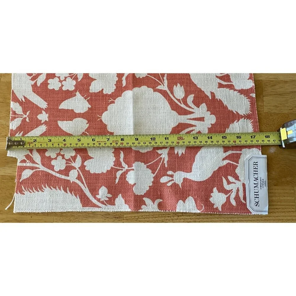 Schumacher 100% Linen Fabric Sample Coral White See Photos For Measurements READ